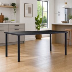 Modern Black Glass Dining Table with Metal Frame