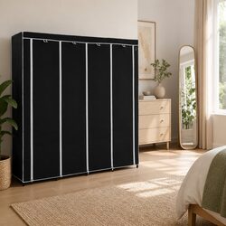 Black Wardrobe Storage Cabinet with 4 Compartments
