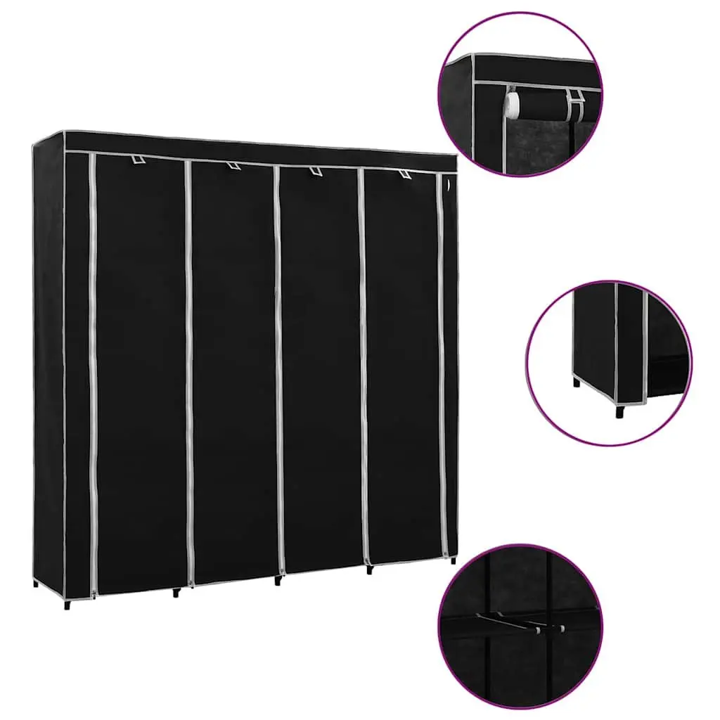 Wardrobe Storage Cabinet Black 175x45x170cm Iron Frame Fabric Cover