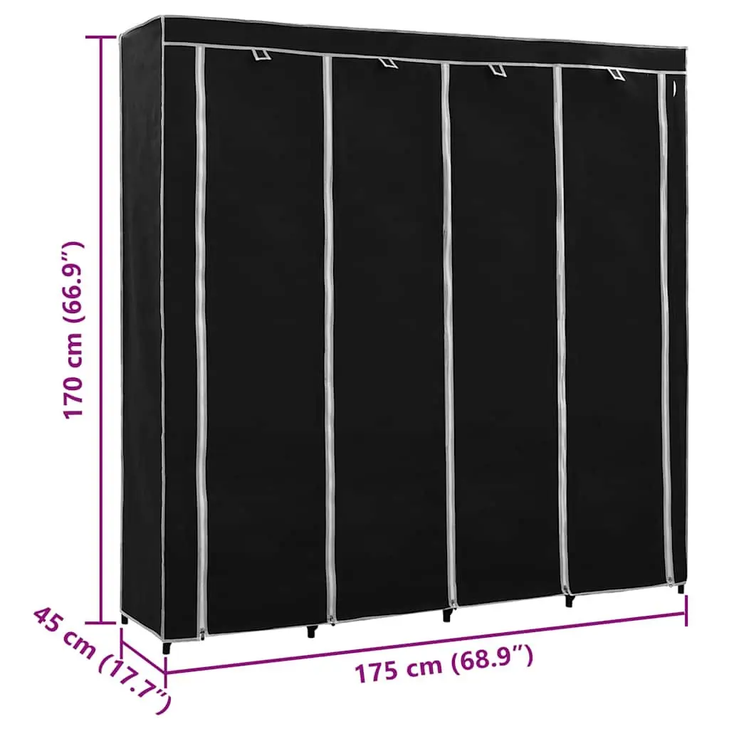 Wardrobe Storage Cabinet Black 175x45x170cm Iron Frame Fabric Cover