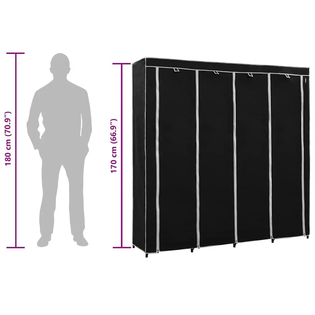 Wardrobe Storage Cabinet Black 175x45x170cm Iron Frame Fabric Cover