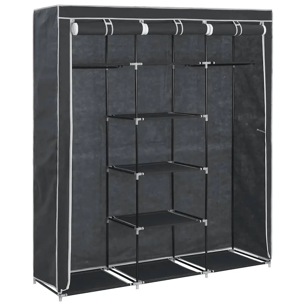 Portable Wardrobe Storage Cabinet with Compartments Rods Black Closet Organizer