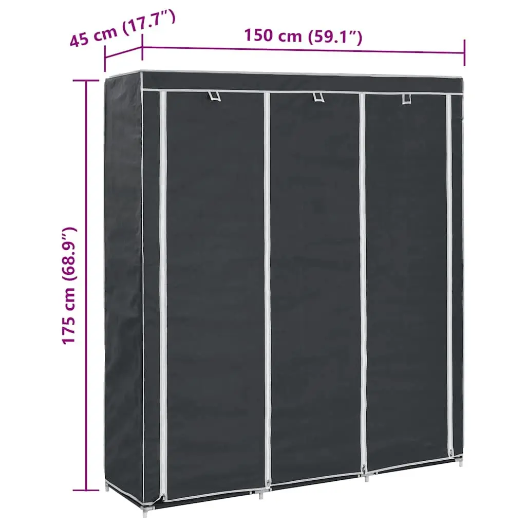 Portable Wardrobe Storage Cabinet with Compartments Rods Black Closet Organizer