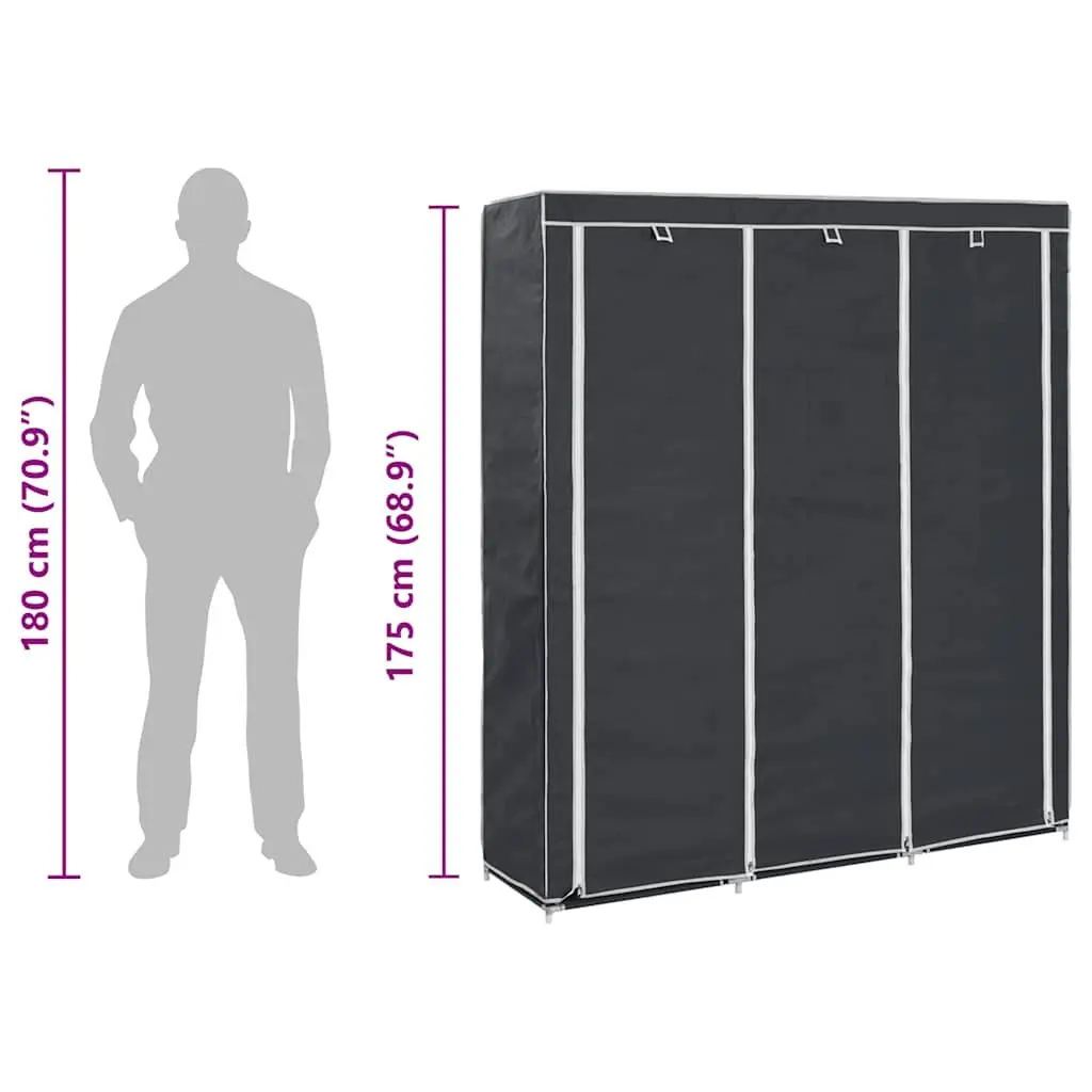 Portable Wardrobe Storage Cabinet with Compartments Rods Black Closet Organizer