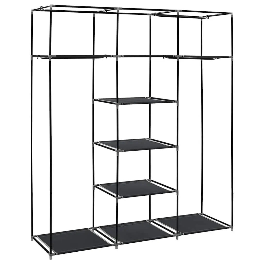 Portable Wardrobe Storage Cabinet with Compartments Rods Black Closet Organizer