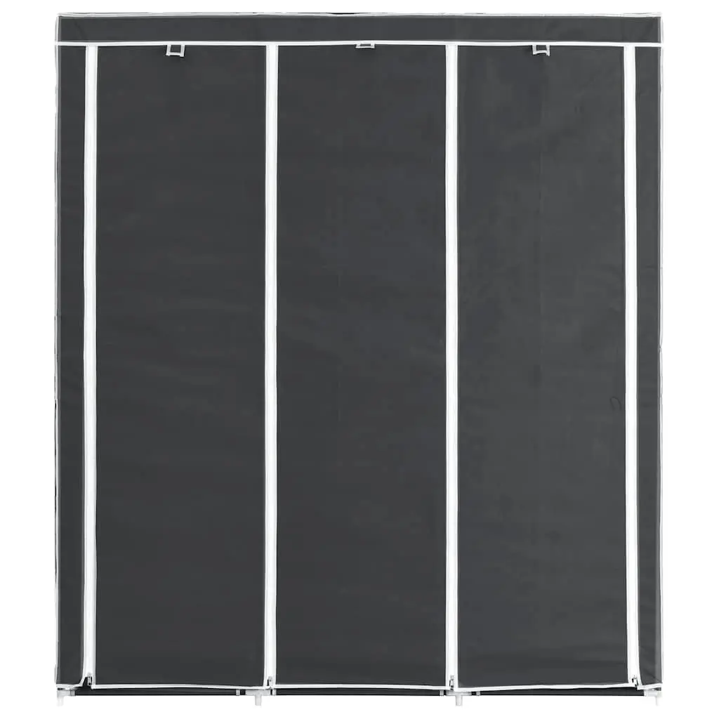 Portable Wardrobe Storage Cabinet with Compartments Rods Black Closet Organizer