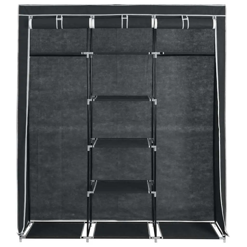 Portable Wardrobe Storage Cabinet with Compartments Rods Black Closet Organizer