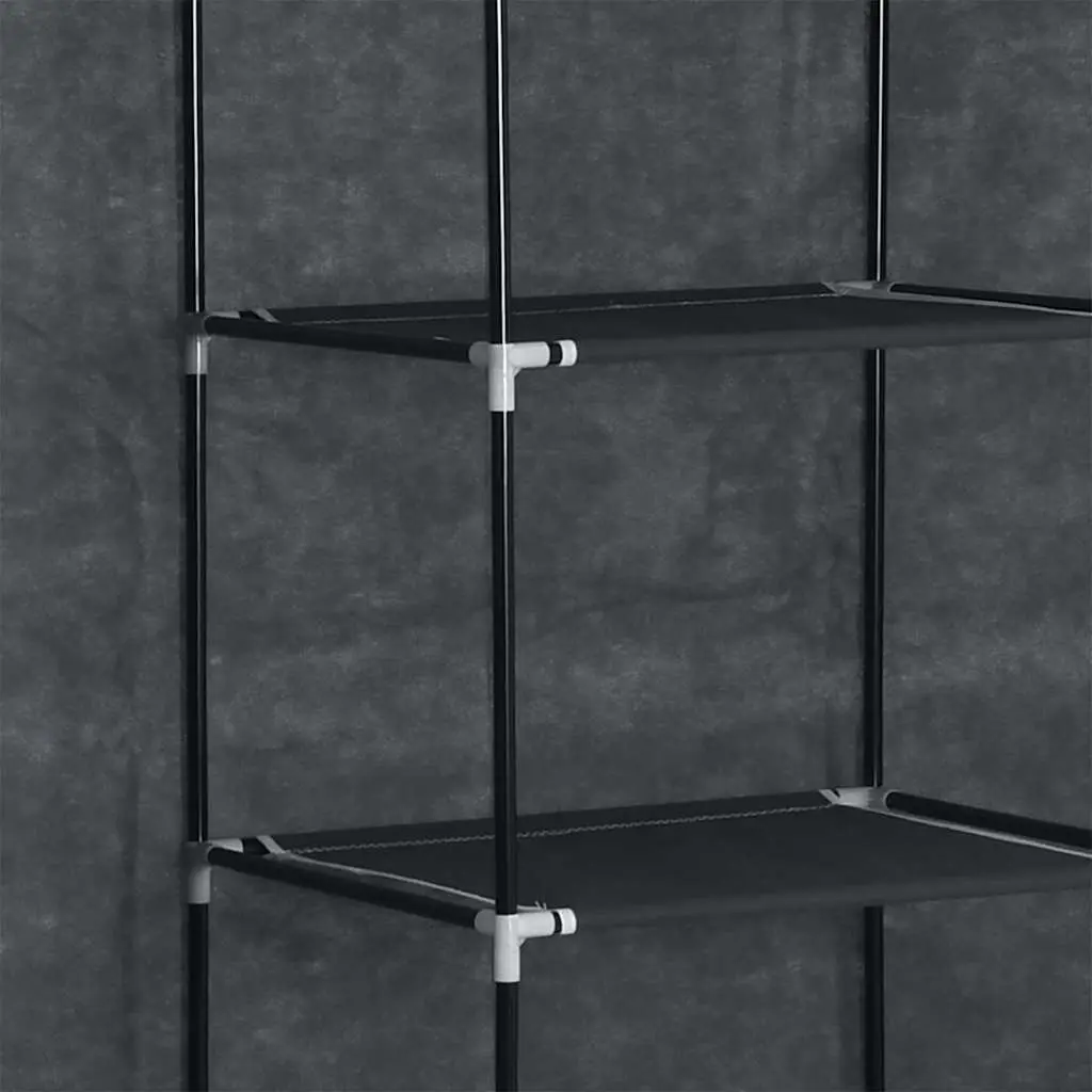 Portable Wardrobe Storage Cabinet with Compartments Rods Black Closet Organizer
