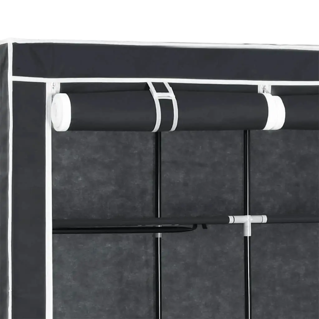 Portable Wardrobe Storage Cabinet with Compartments Rods Black Closet Organizer