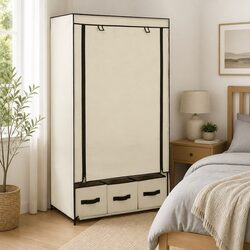 Cream Fabric Wardrobe Portable Closet for Bedroom