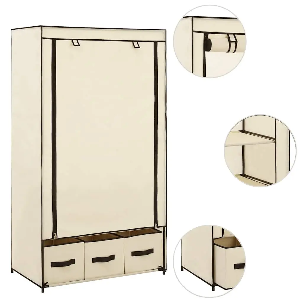 Fabric Wardrobe Cream Portable Closet Storage Cabinet Collapsible 87 x 49 x 159 cm Non-woven Fabric