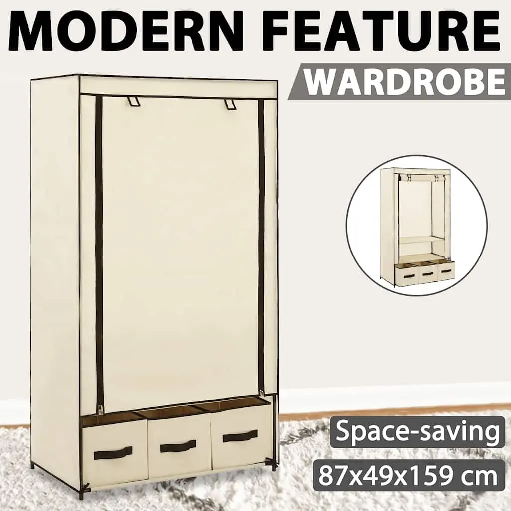 Fabric Wardrobe Cream Portable Closet Storage Cabinet Collapsible 87 x 49 x 159 cm Non-woven Fabric