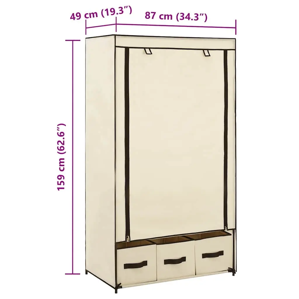 Fabric Wardrobe Cream Portable Closet Storage Cabinet Collapsible 87 x 49 x 159 cm Non-woven Fabric