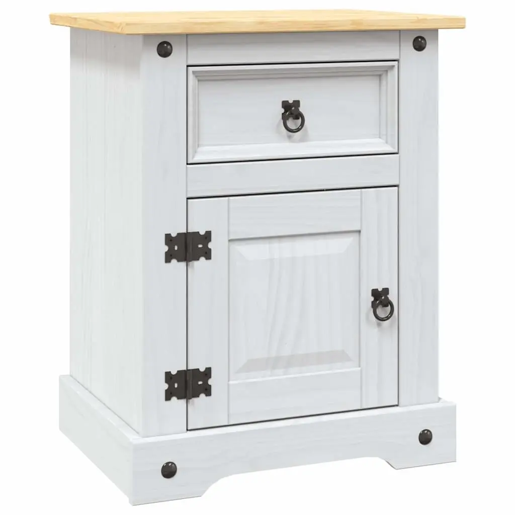 Bedside Cabinet Mexican Corona Style White Solid Pinewood Nightstand with Drawer
