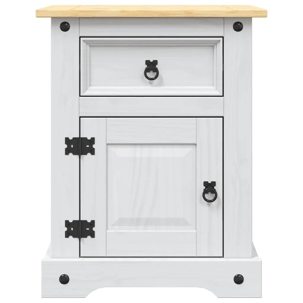 Bedside Cabinet Mexican Corona Style White Solid Pinewood Nightstand with Drawer