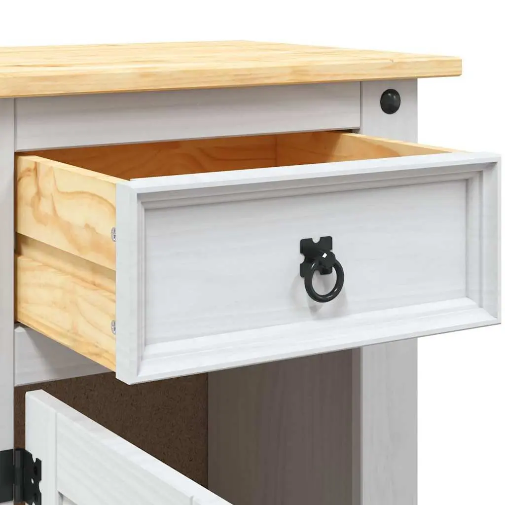 Bedside Cabinet Mexican Corona Style White Solid Pinewood Nightstand with Drawer