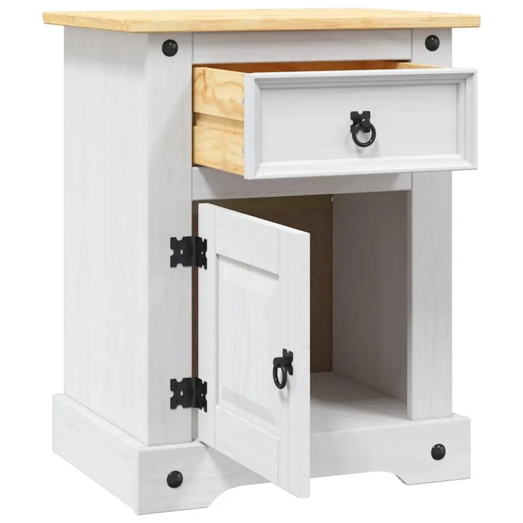 Bedside Cabinet Mexican Corona Style White Solid Pinewood Nightstand with Drawer