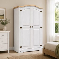 White Wooden Wardrobe 2 Doors with Rustic Charm