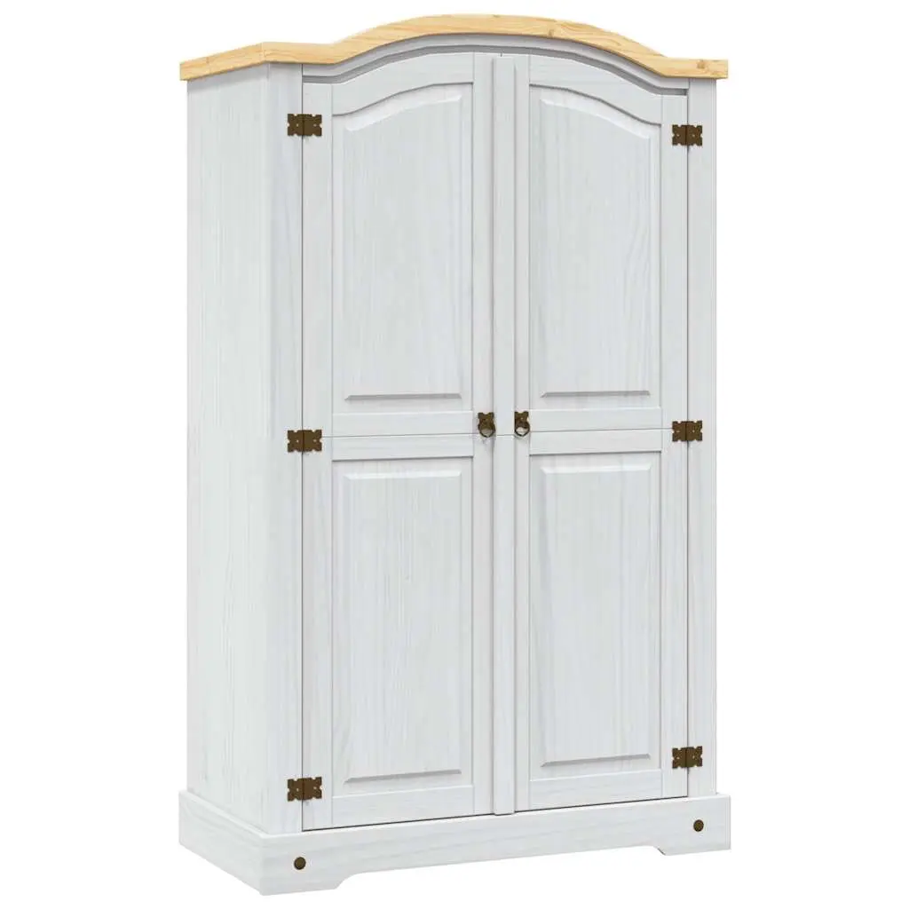 Wooden Wardrobe Mexican Corona Style 2 Doors Storage Cabinet White Solid Pinewood