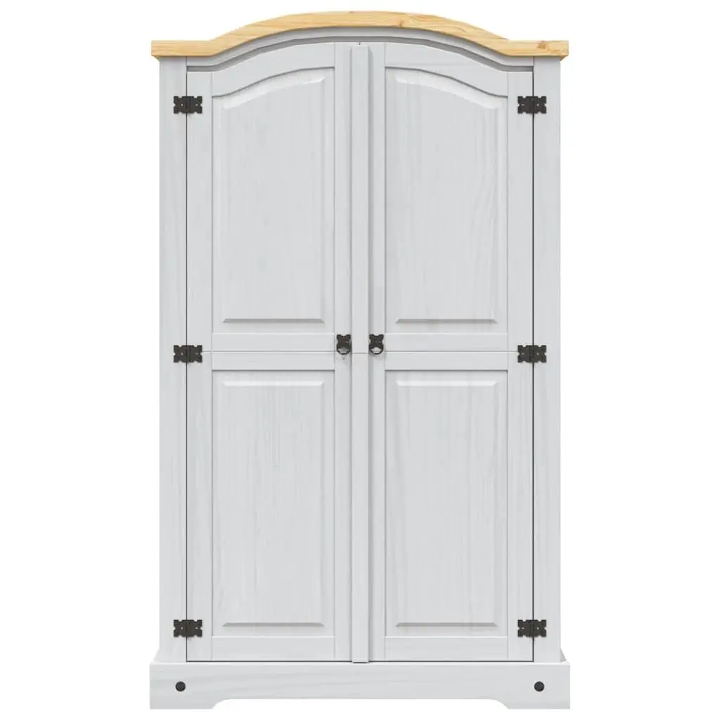 Wooden Wardrobe Mexican Corona Style 2 Doors Storage Cabinet White Solid Pinewood