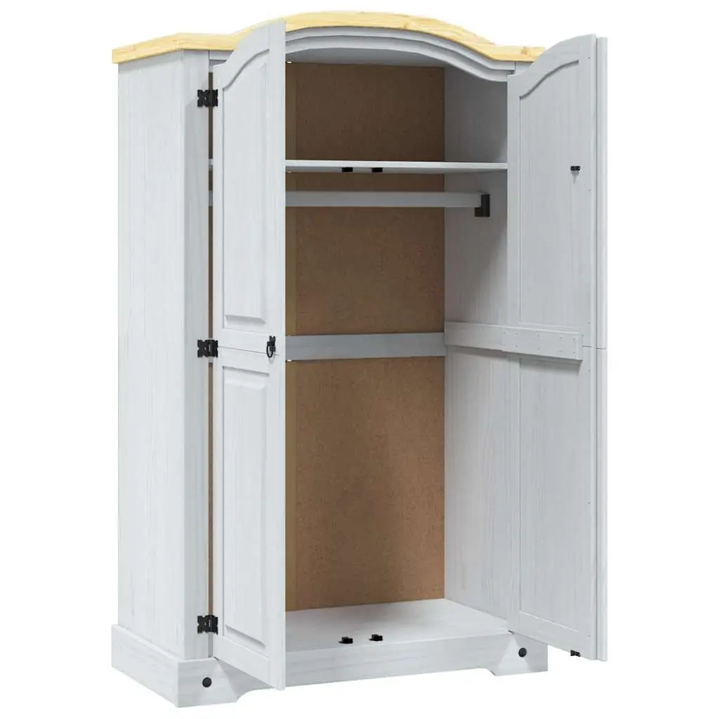 Wooden Wardrobe Mexican Corona Style 2 Doors Storage Cabinet White Solid Pinewood