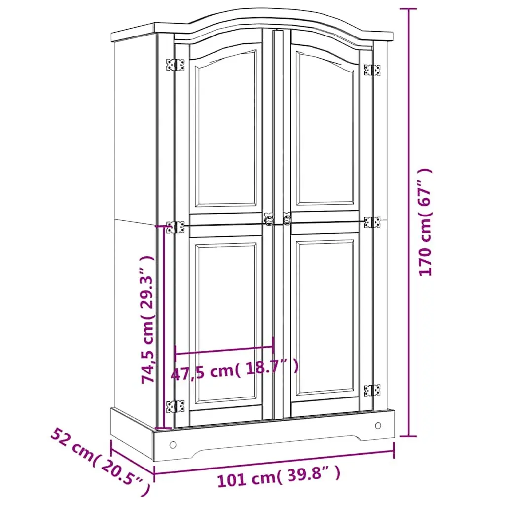 Wooden Wardrobe Mexican Corona Style 2 Doors Storage Cabinet White Solid Pinewood