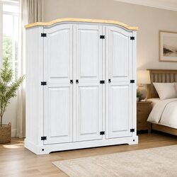 3-Door White Pine Wardrobe with Rustic Accents
