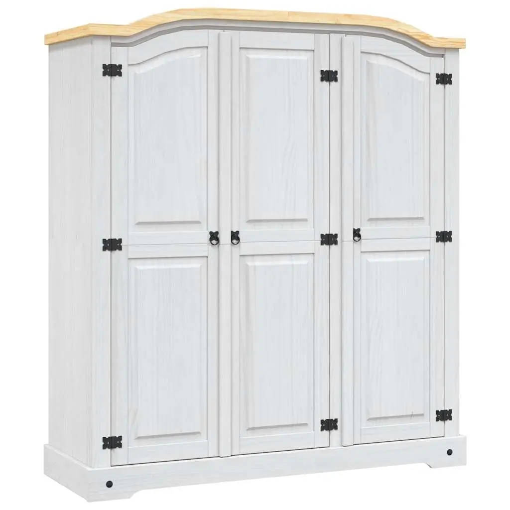 3-Door White Wooden Wardrobe Mexican Corona Style Solid Pinewood Cabinet