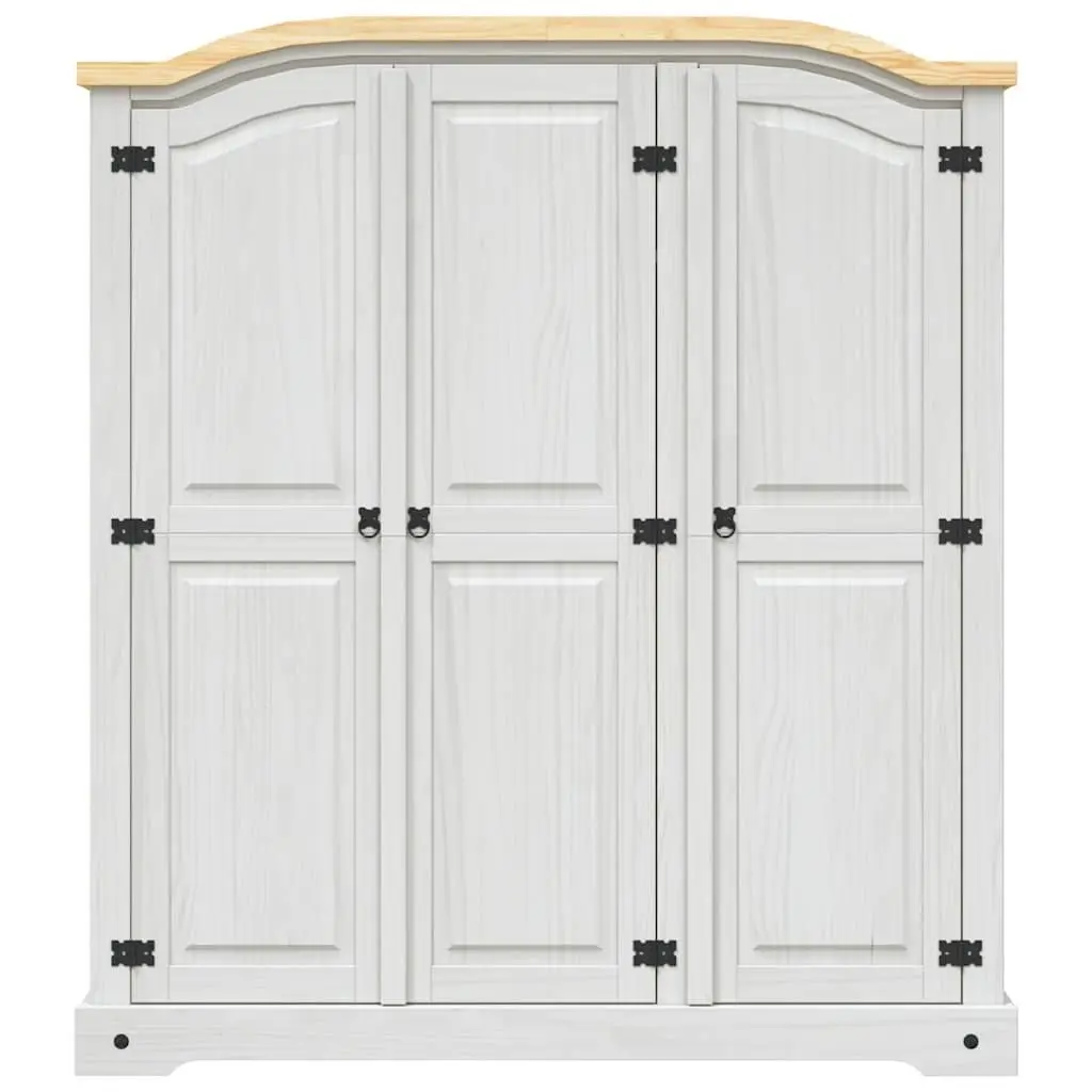 3-Door White Wooden Wardrobe Mexican Corona Style Solid Pinewood Cabinet
