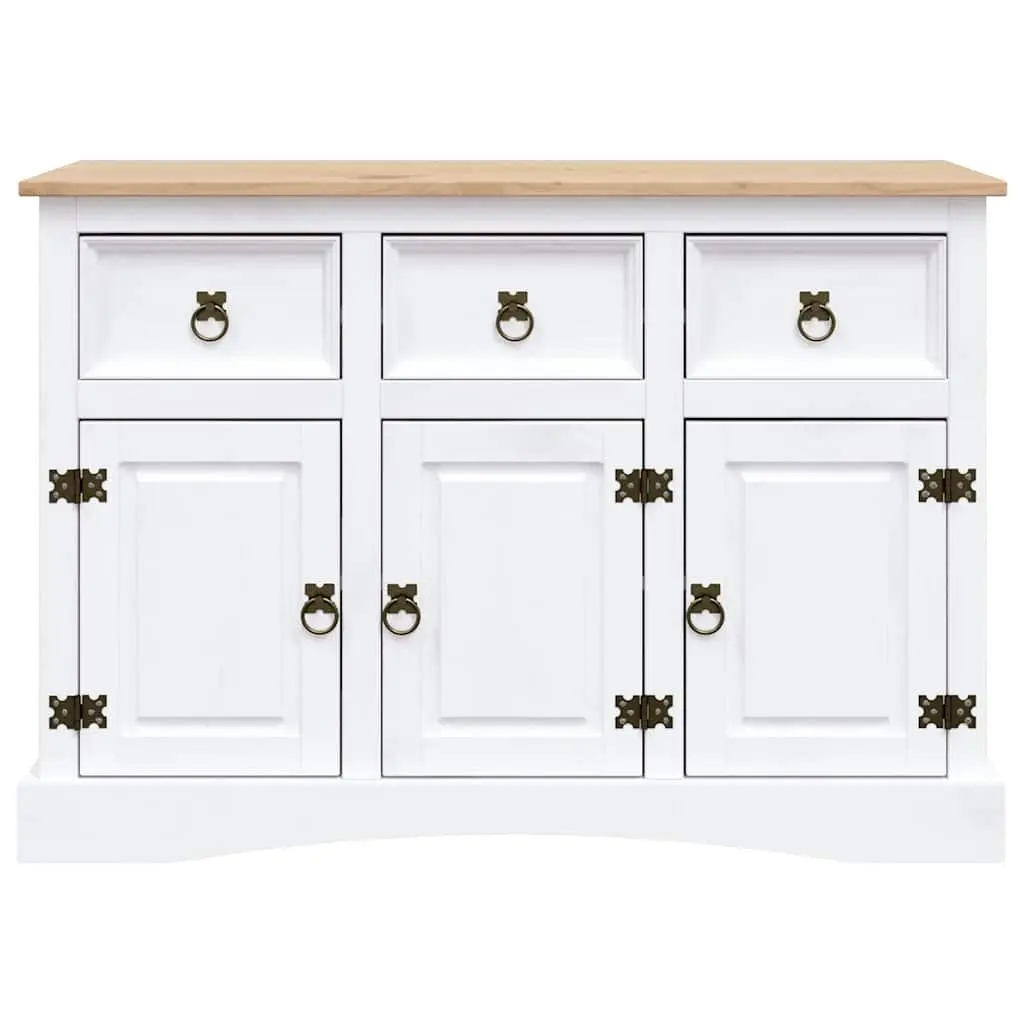 Sideboard White Rustic Solid Pinewood 3 Doors 3 Drawers