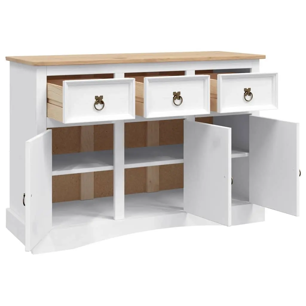 Sideboard White Rustic Solid Pinewood 3 Doors 3 Drawers
