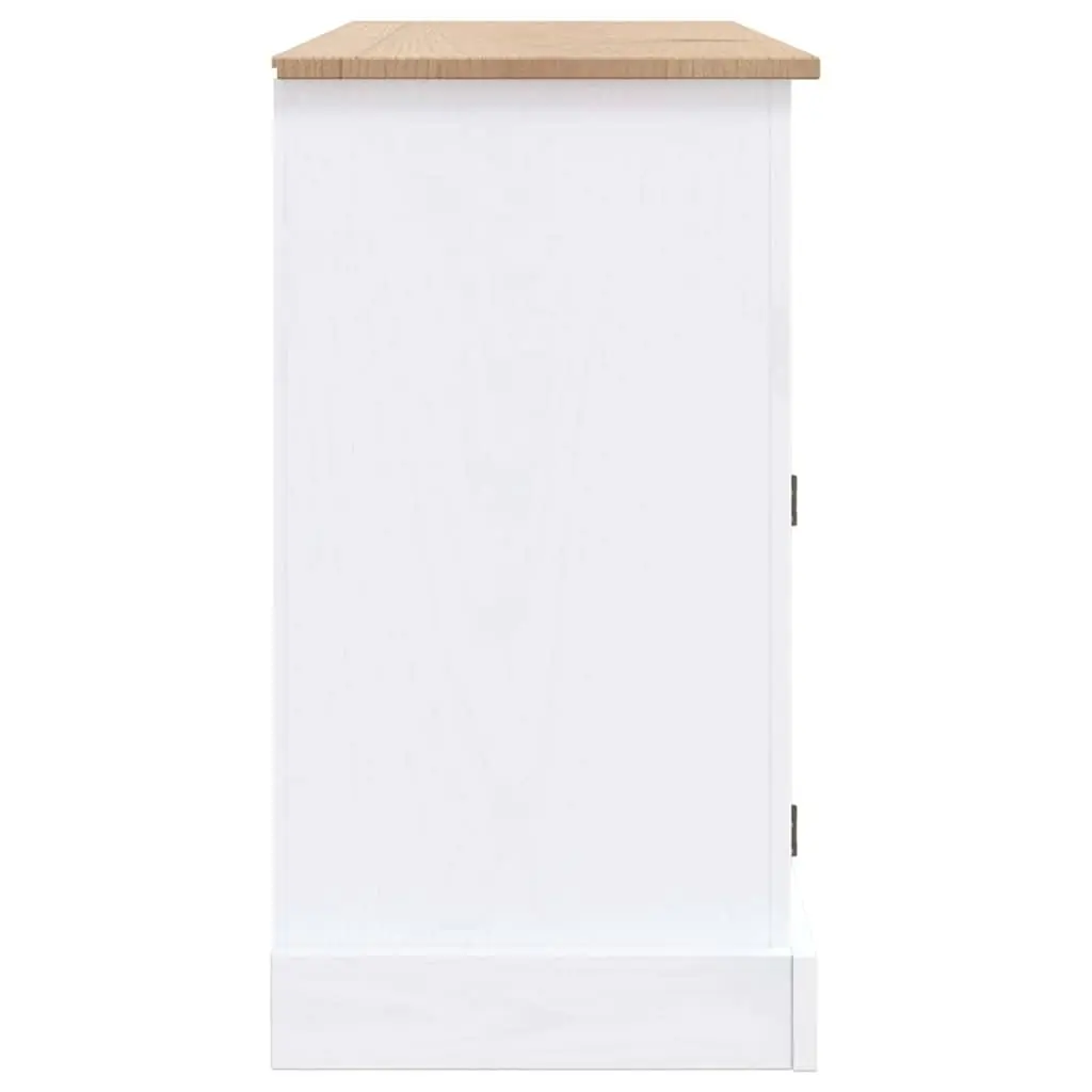 Sideboard White Rustic Solid Pinewood 3 Doors 3 Drawers