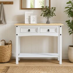 White Mexican Corona Console Table with 2 Drawers