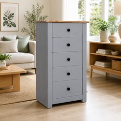 Grey Solid Pinewood 5 Drawer Sideboard Cabinet