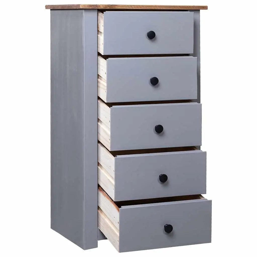 Grey Solid Pinewood 5 Drawer Sideboard Cabinet