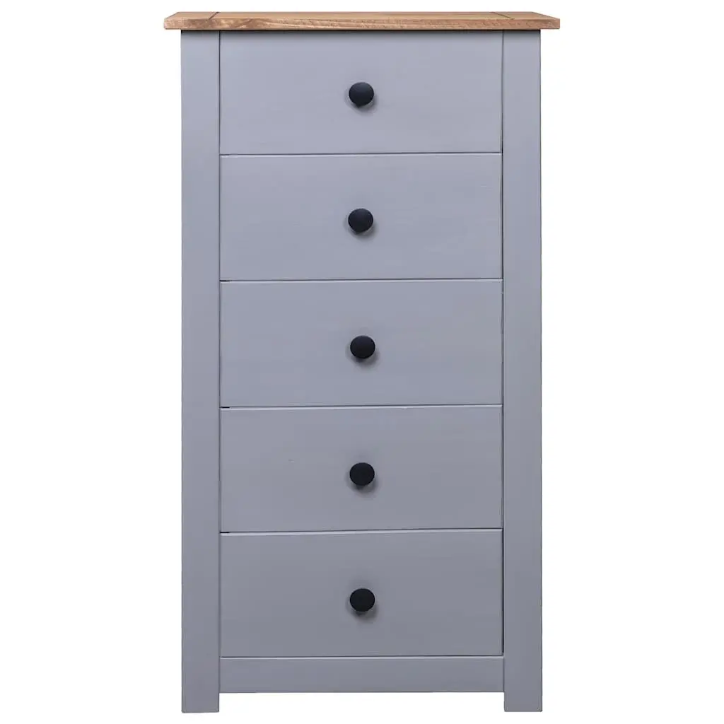 Grey Solid Pinewood 5 Drawer Sideboard Cabinet