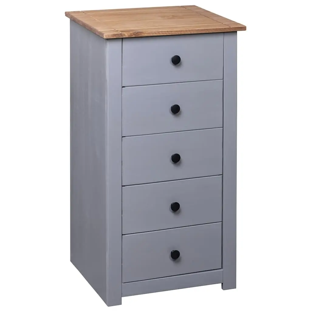 Grey Solid Pinewood 5 Drawer Sideboard Cabinet