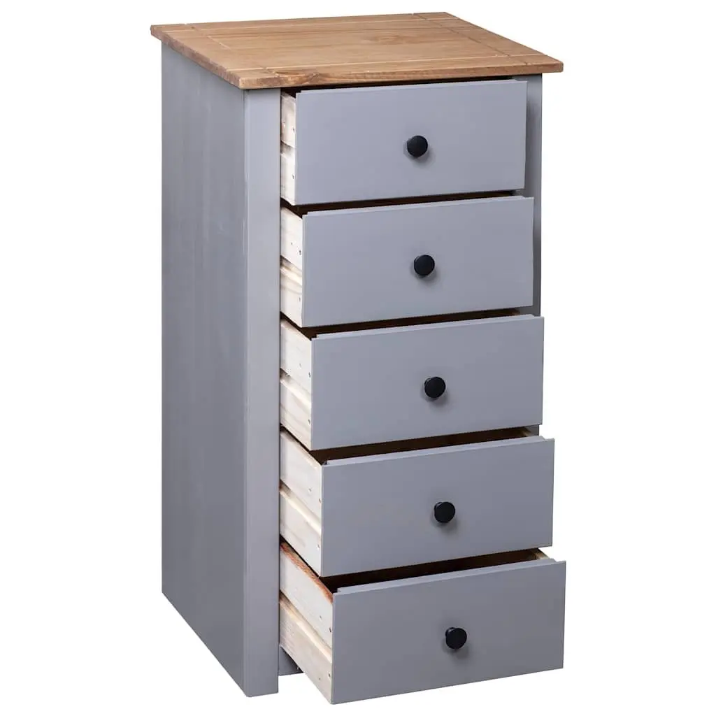 Grey Solid Pinewood 5 Drawer Sideboard Cabinet