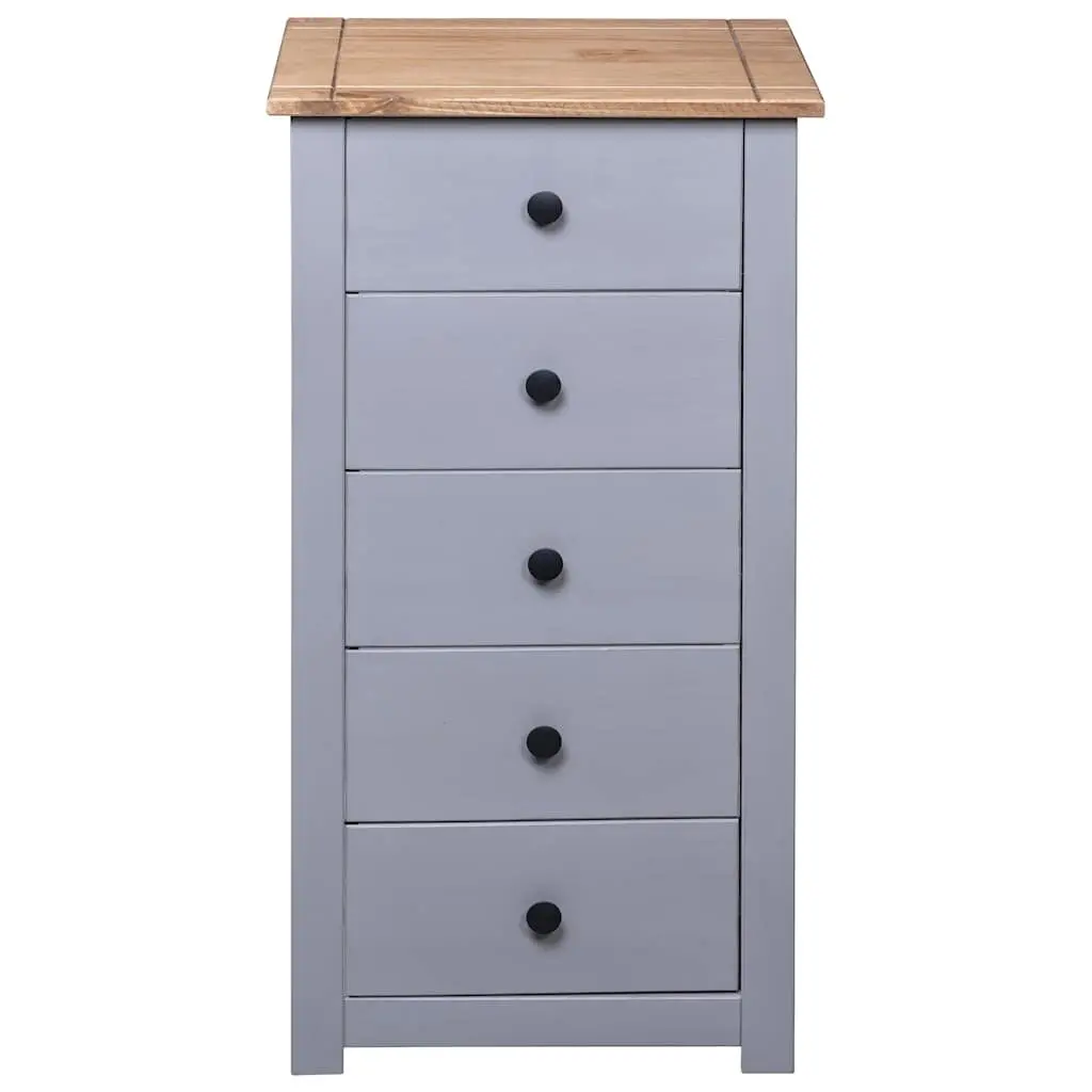 Grey Solid Pinewood 5 Drawer Sideboard Cabinet
