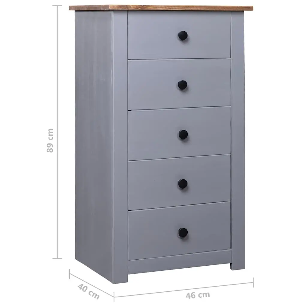 Grey Solid Pinewood 5 Drawer Sideboard Cabinet