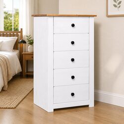 White 5 Drawer Sideboard in Solid Pinewood