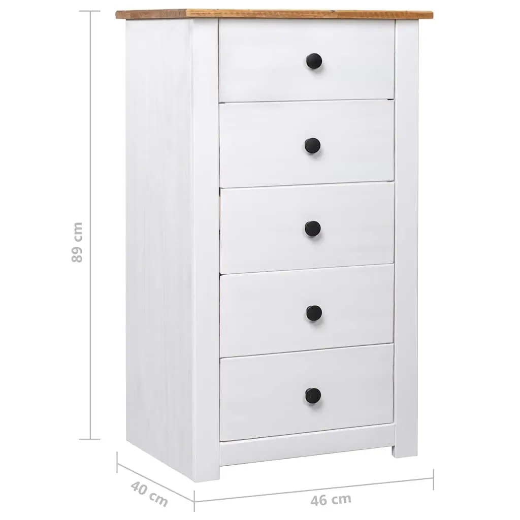 White 5 Drawer Sideboard in Solid Pinewood