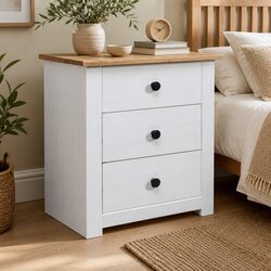 White Wooden Nightstand with 3 Drawers 46x40x57cm