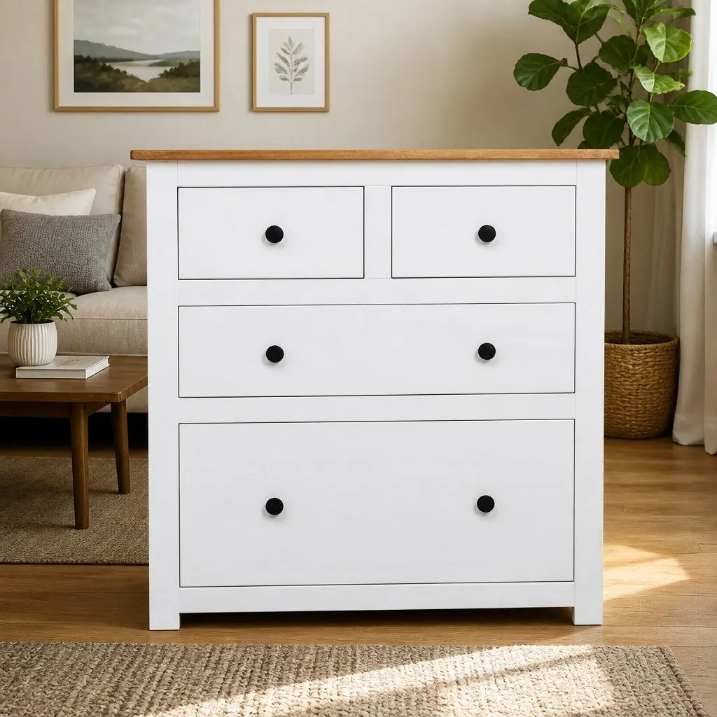 Rustic White Pine Sideboard with 4 Drawers