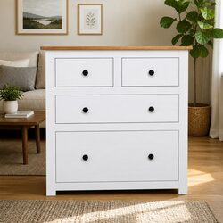 Rustic White Pine Sideboard with 4 Drawers