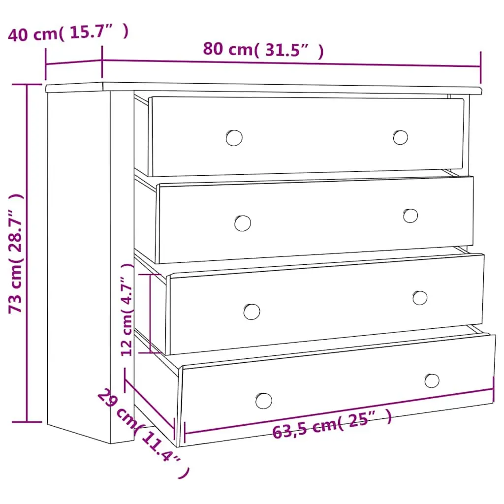 Side Cabinet 80x40x73 cm Storage Sideboard 4 Drawer Buffet Table Brown