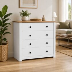 White Pine Side Cabinet 80x40x73cm with 4 Drawers