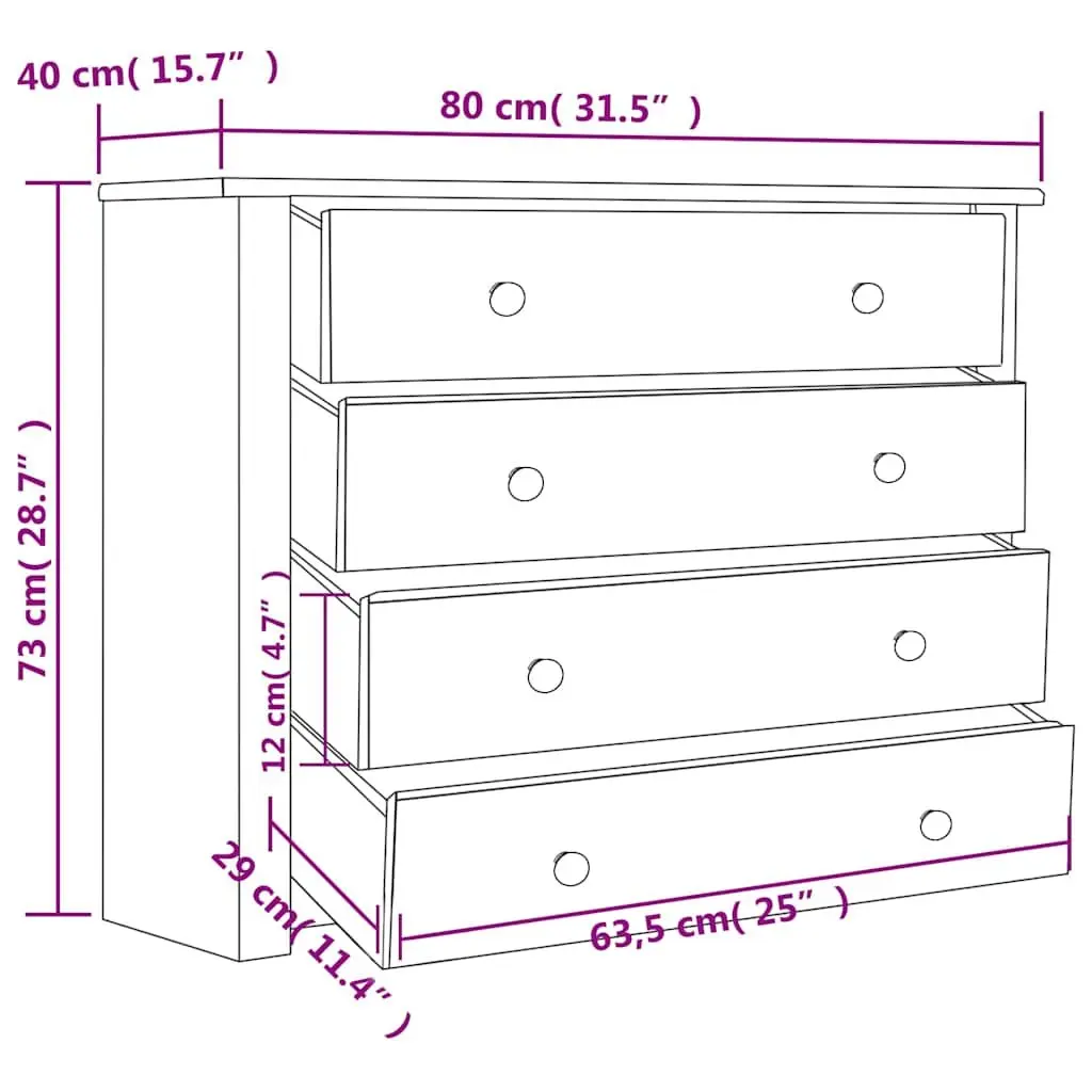 Side Cabinet White 80x40x73cm Pine Storage Sideboard Buffet 4 Drawers