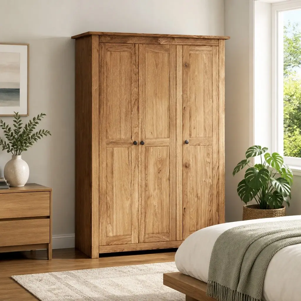 3-Door Wardrobe Brown 118x50x171.5 cm Solid Pinewood Storage Cabinet Cupboard Bedroom Furniture
