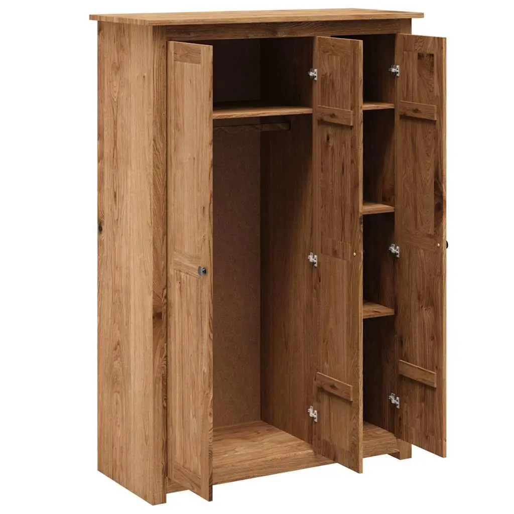 3-Door Wardrobe Brown 118x50x171.5 cm Solid Pinewood Storage Cabinet Cupboard Bedroom Furniture